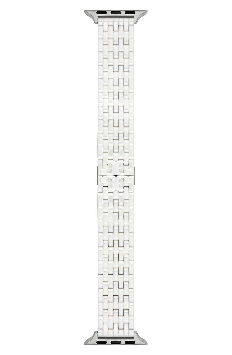 Tory Burch The Eleanor Ceramic 18mm Apple Watch<sup>®</sup> Bracelet Watchband, Main, color, White