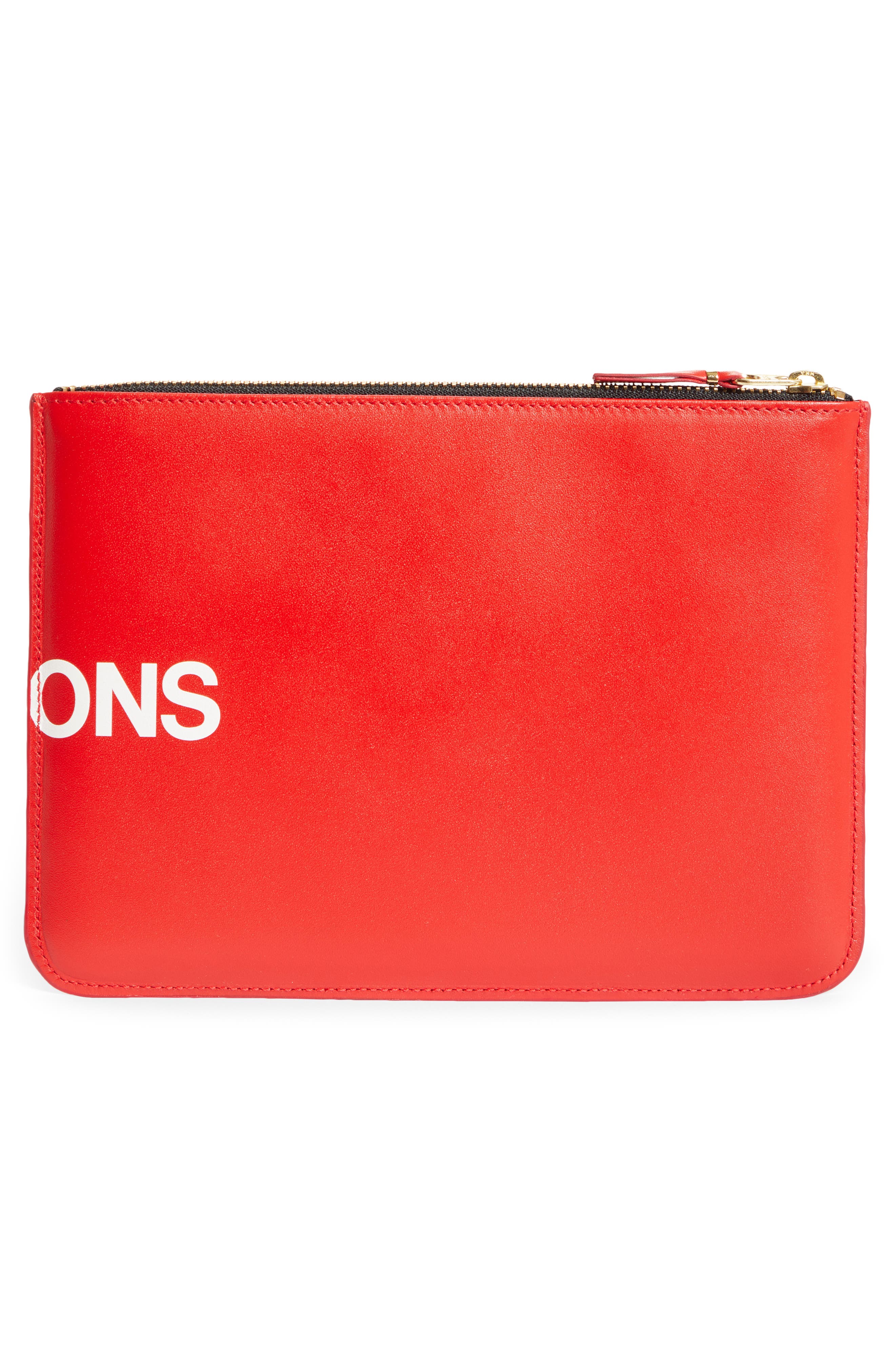 Comme des Garçons Huge Logo Large Zip Pouch, Alternate, color, RED