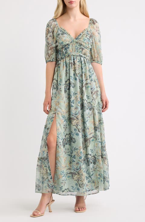 Madison Floral Ruffle Puff Sleeve Maxi Dress