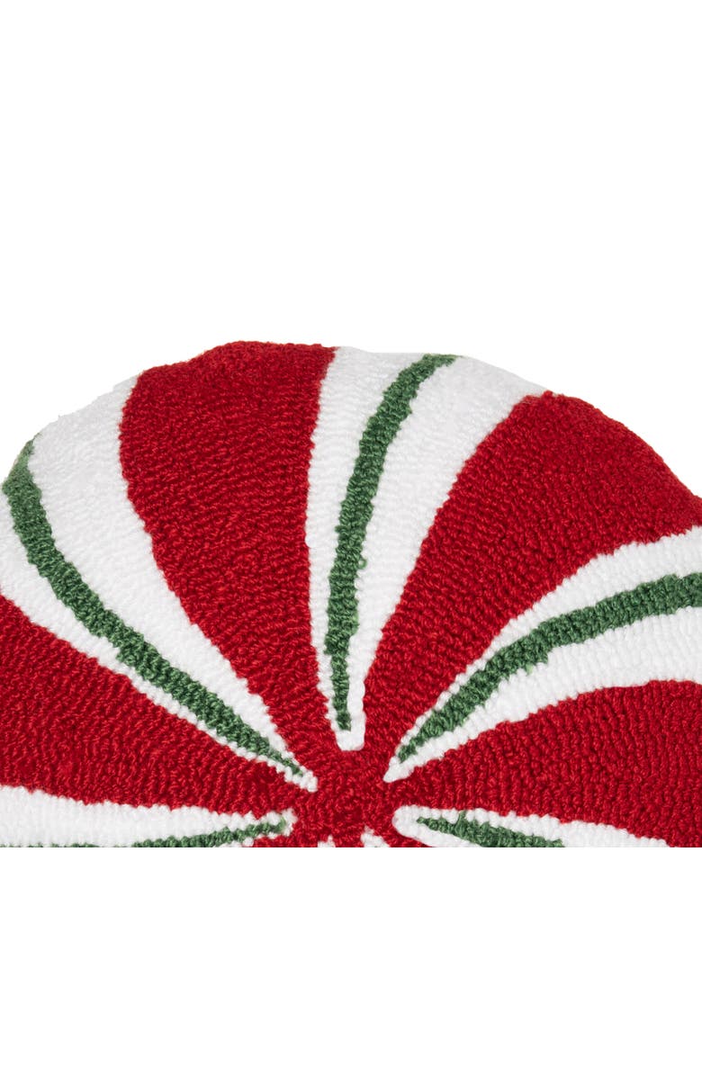 C&F Home Christmas Peppermint Shaped Hooked Pillow, Alternate, color, Red