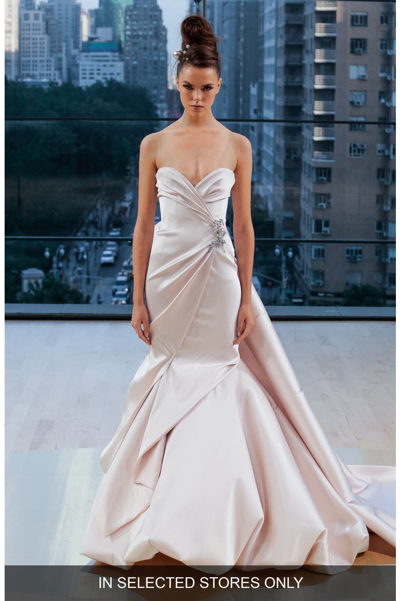 Wythe Illusion Sweetheart Silk Mermaid Gown, Main, color, BLUSH