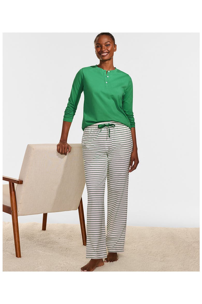 Knit 2 Piece Pajama Set - Long Sleeve Top and Pants, Alternate, color, Ivory/Clover Simple Stripe