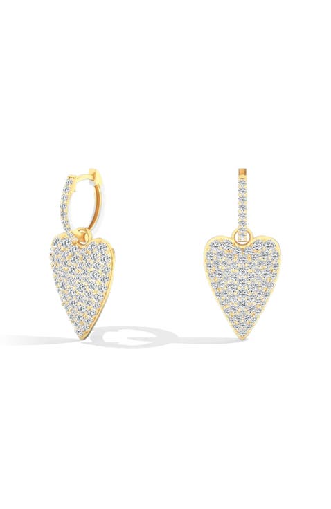 Domed Pavé Heart Lab Diamond Dangle Earrings in 14K Gold