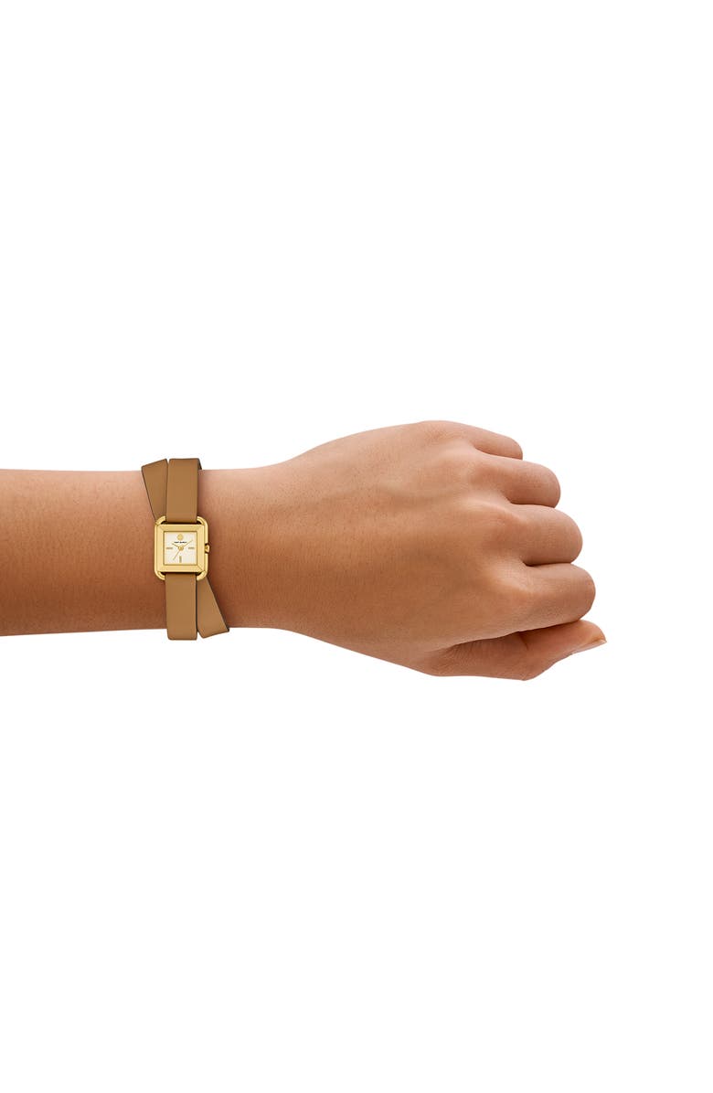Tory Burch The Small Kira Double Wrap Leather Strap Watch, 18mm x 18mm, Alternate, color, Gold