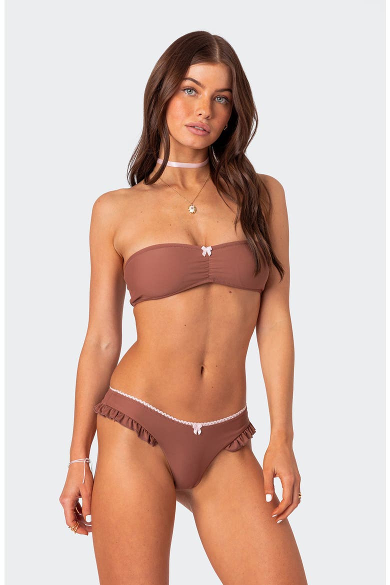 Maggie Bandeau Bikini Top, Alternate, color, BROWN