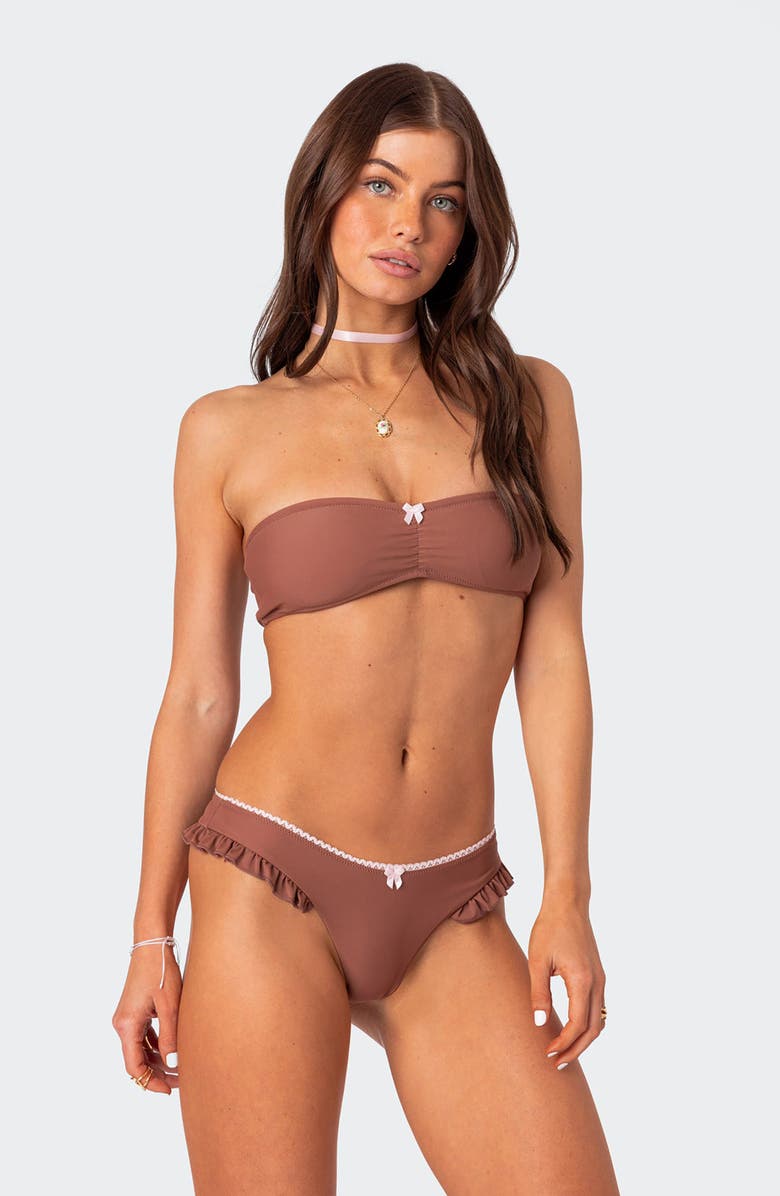 EDIKTED Maggie Bandeau Bikini Top, Alternate, color, Brown