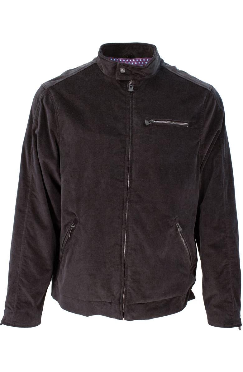 Lords of Harlech Dean Stretch Velvet Biker Jacket, Main, color, Black