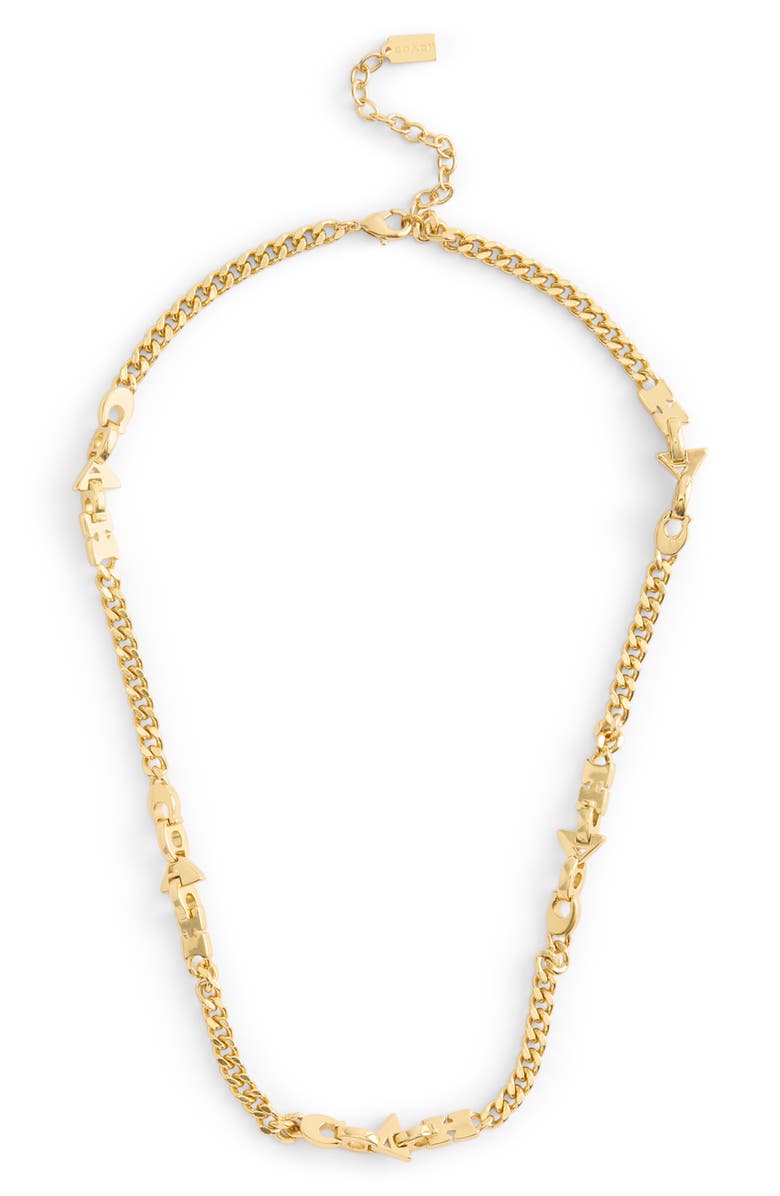 COACH Jumbled Logo Link Necklace, Alternate, color, Shiny Gold