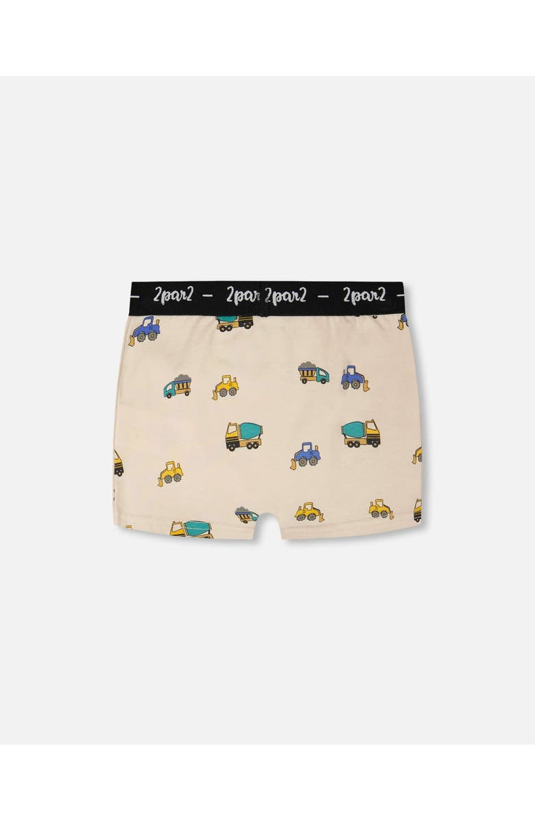 Deux par Deux Organic Cotton Truck Elastic Waist Boxer, Alternate, color, Beige Printed Trucks