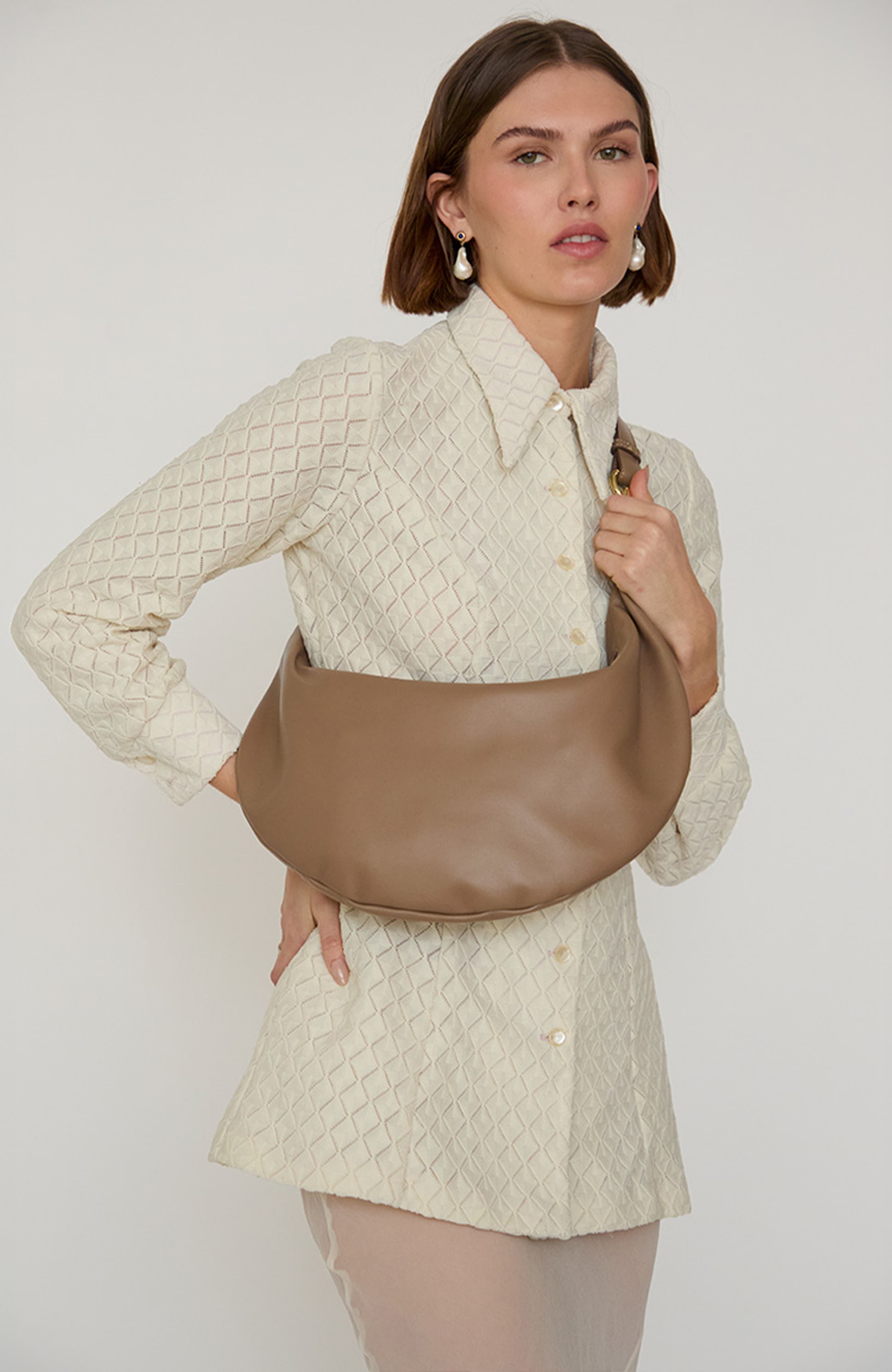 Leather Convertible Hobo Crescent Ring Bag, Alternate, color, Taupe