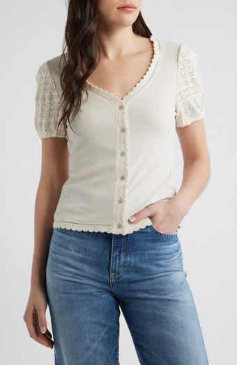Rib Knit Short Sleeve Button-Up Shirt