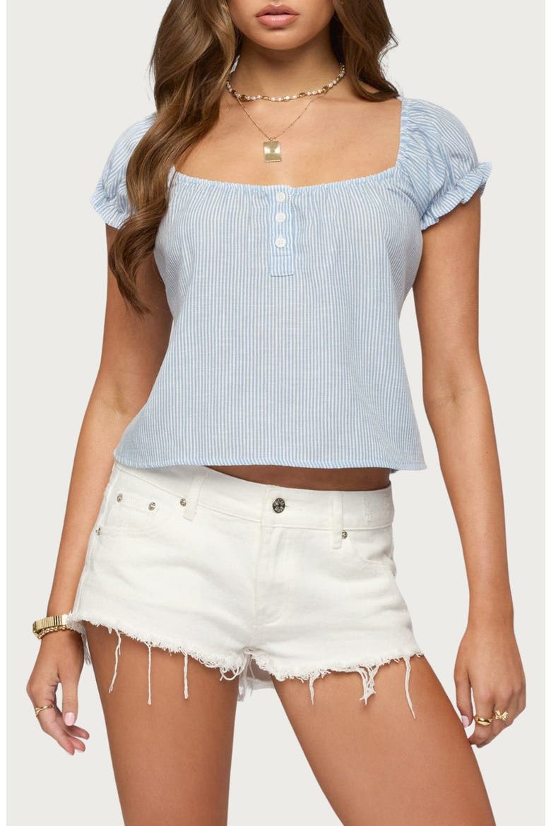 Rhory Pinstripe Puff Sleeve Top, Main, color, LIGHT-BLUE