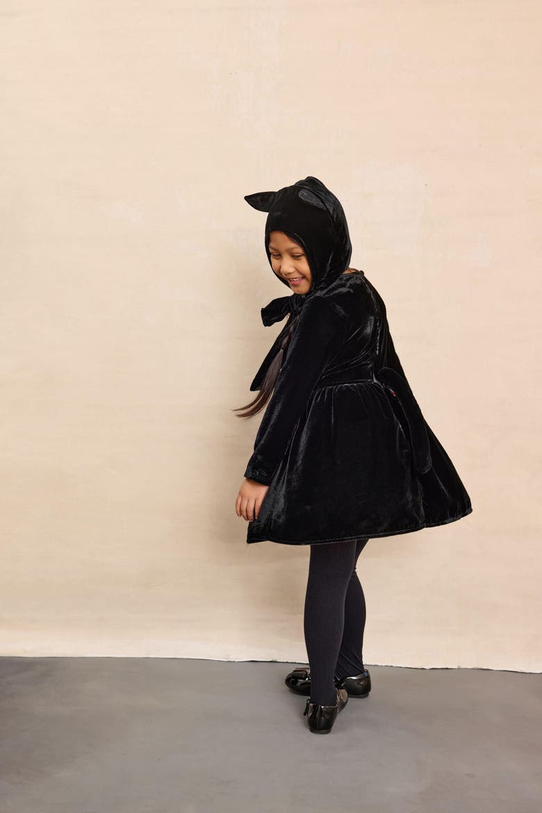 Vintage Cat Velour Bonnet & Tail for Girls, Alternate, color, Black