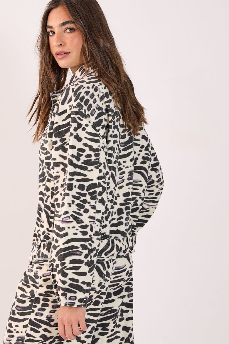 Denim Animal Print Biker Jacket, Alternate, color, White