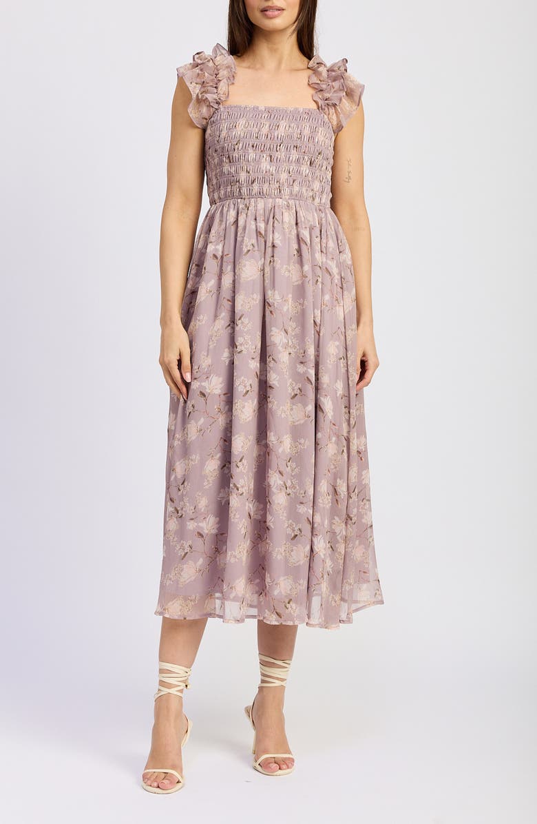 En Saison Floral Ruffle Smocked Midi Dress, Main, color,