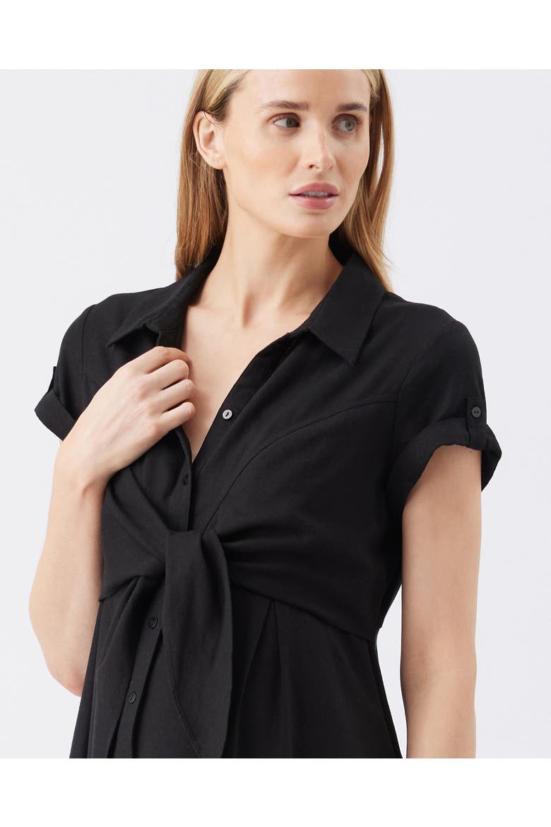 Colette Tie Up Linen Dress, Alternate, color, Black