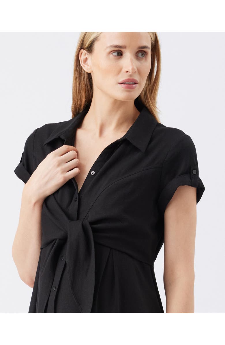 Ripe Maternity Colette Tie Up Linen Dress, Alternate, color, Black