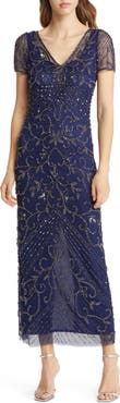 Pisarro Nights Beaded Mesh Column Gown