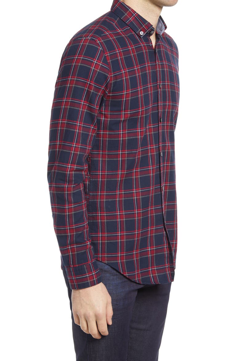 Rikard Slim Fit Plaid Flannel Button-Down Shirt, Alternate, color, DARK RED