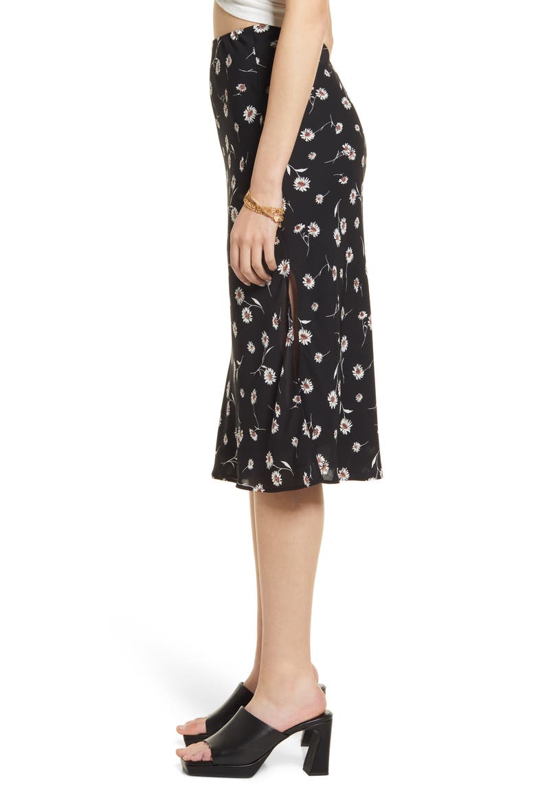 Floral Print Side Slit Midi Skirt, Alternate, color, BLACK DAISY