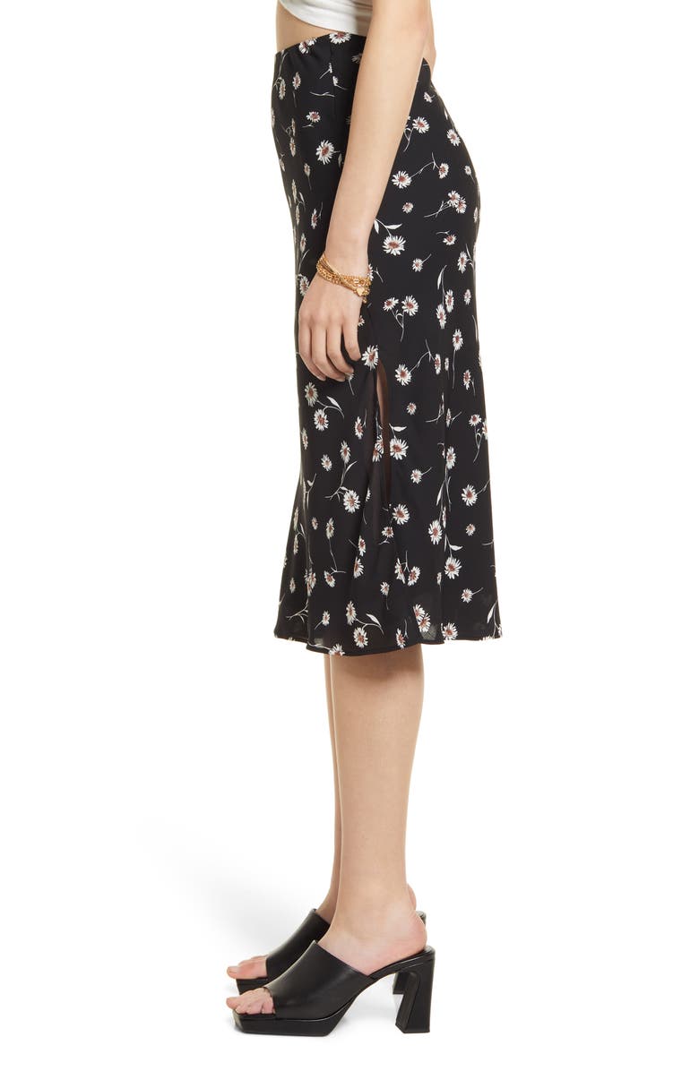 BP. Floral Print Side Slit Midi Skirt, Alternate, color,