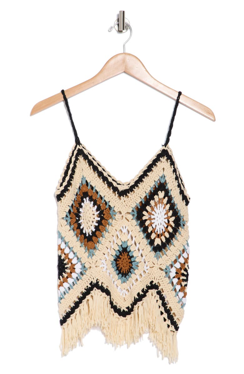 Elan Crochet Fringe Hem Cover-Up Tank, Alternate, color, Natural Multi
