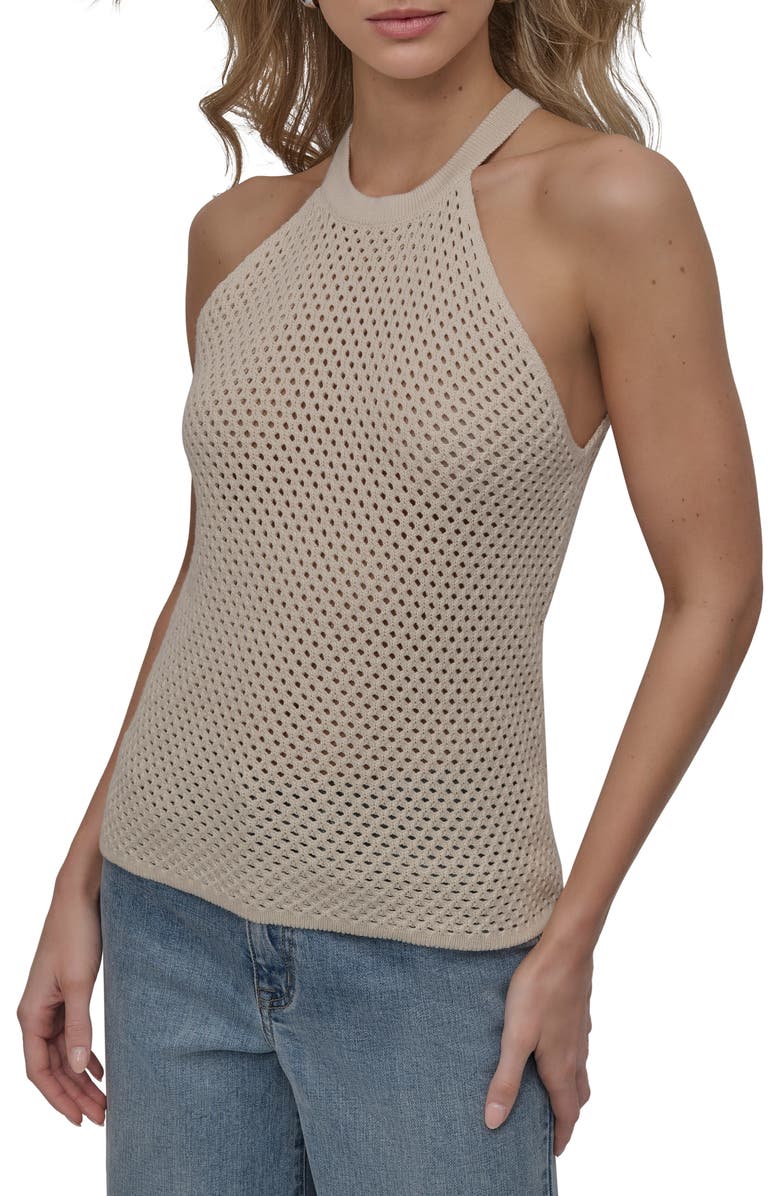 DKNY Jeans Halter Neck Open Stitch Tank, Main, color,