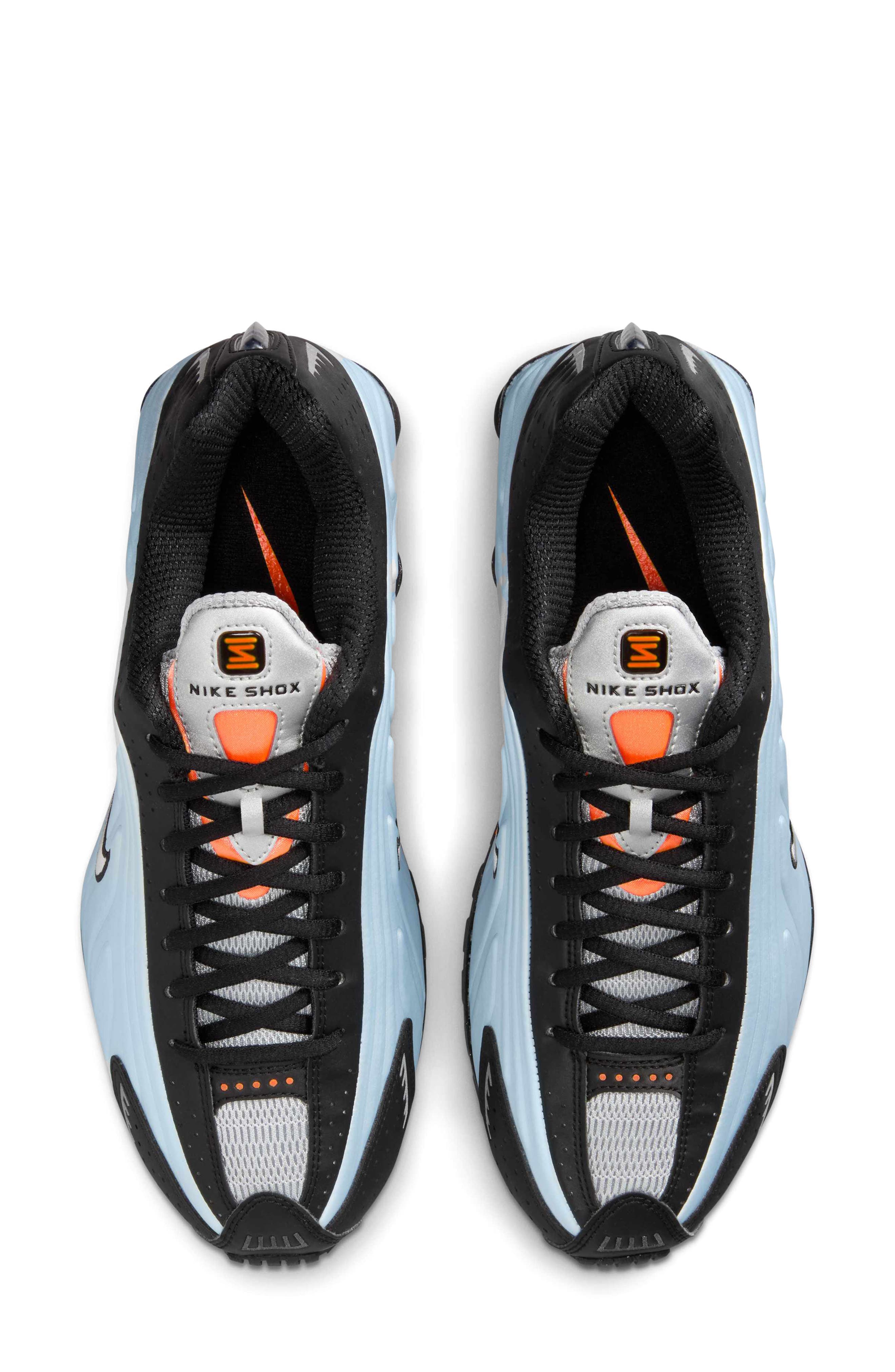 Shox R4 Sneaker, Alternate, color, BLUE TINT/ TOTAL ORANGE/ BLACK