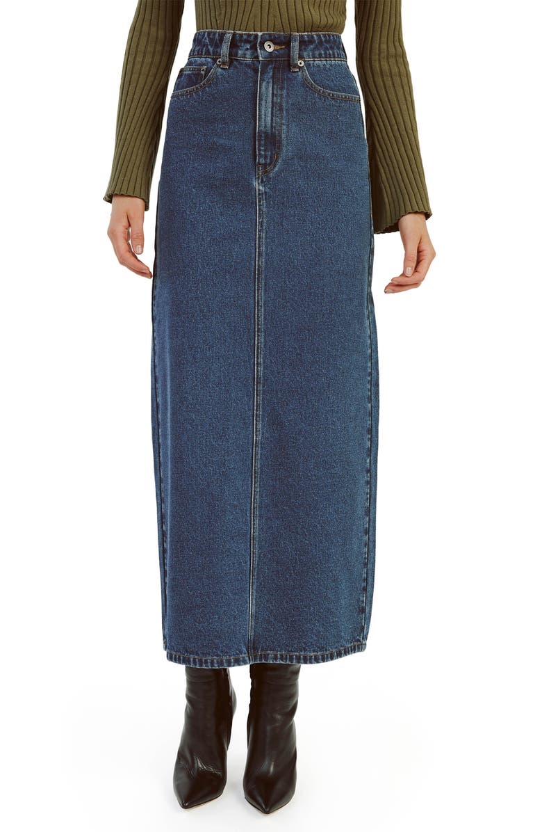 Bardot Evianna Denim Maxi Skirt, Alternate, color, Washed Indigo