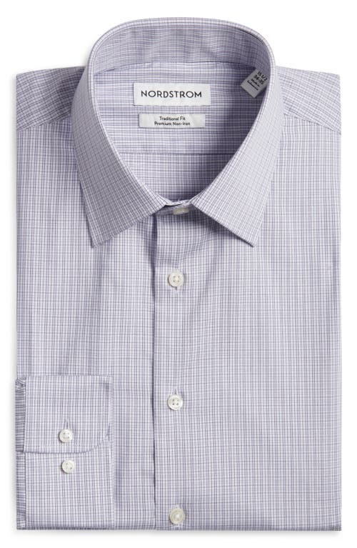 Nordstrom Traditional Fit Microplaid Premium Non-iron Cotton Dress Shirt In Blue