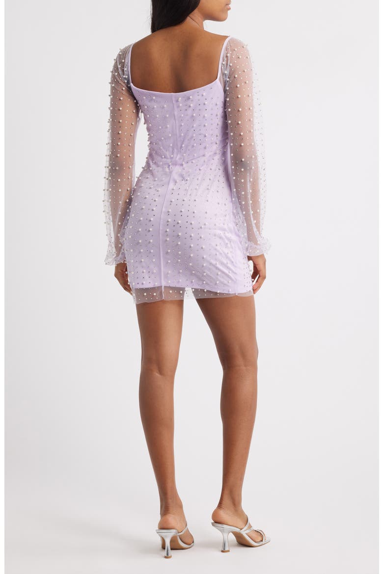 Beaded & Rhinestone Long Sleeve Minidress, Alternate, color, LILAC
