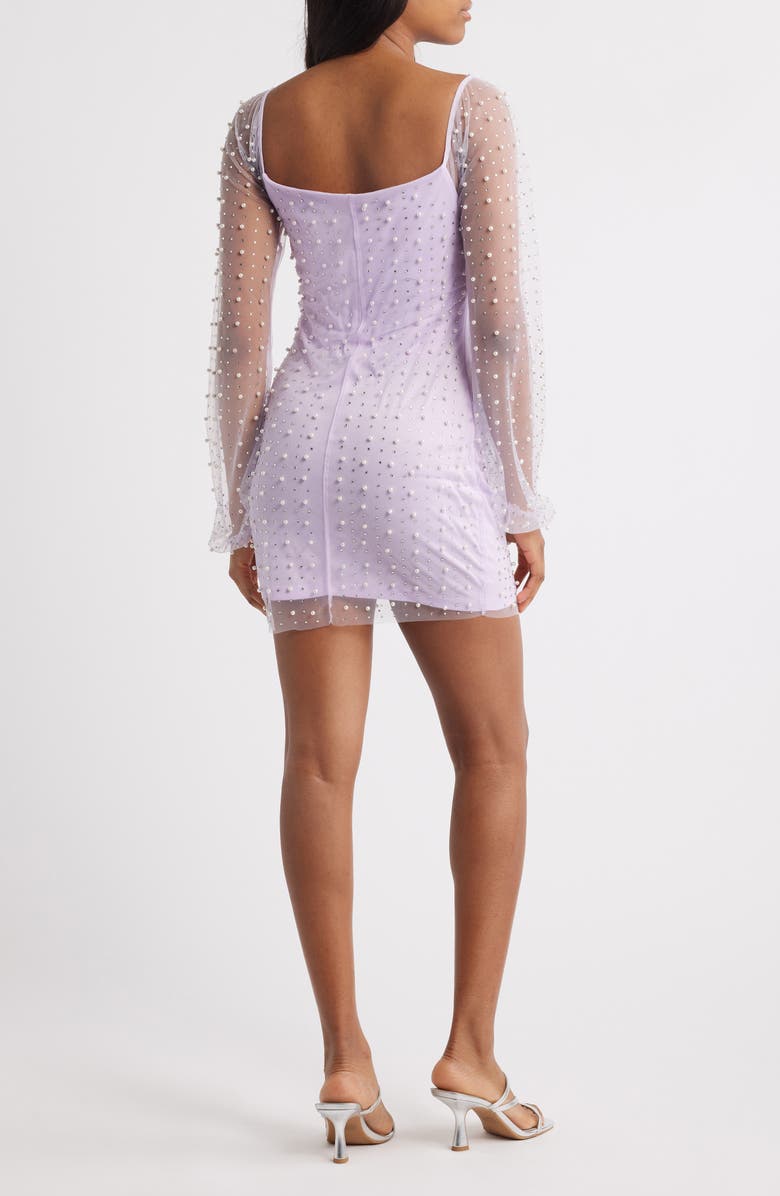 Jump Apparel Beaded & Rhinestone Long Sleeve Minidress, Alternate, color, Lilac