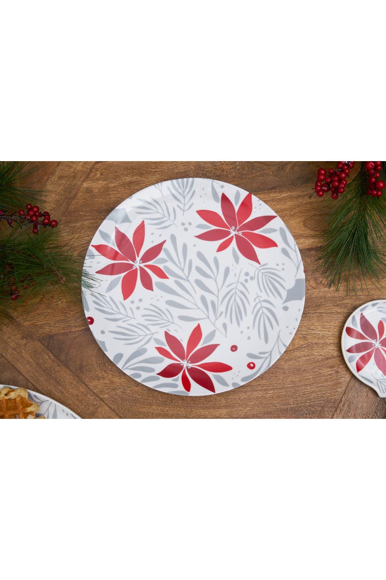 Poinsettia Flower 100% Stoneware Christmas Spoon Rest 5", Alternate, color, White