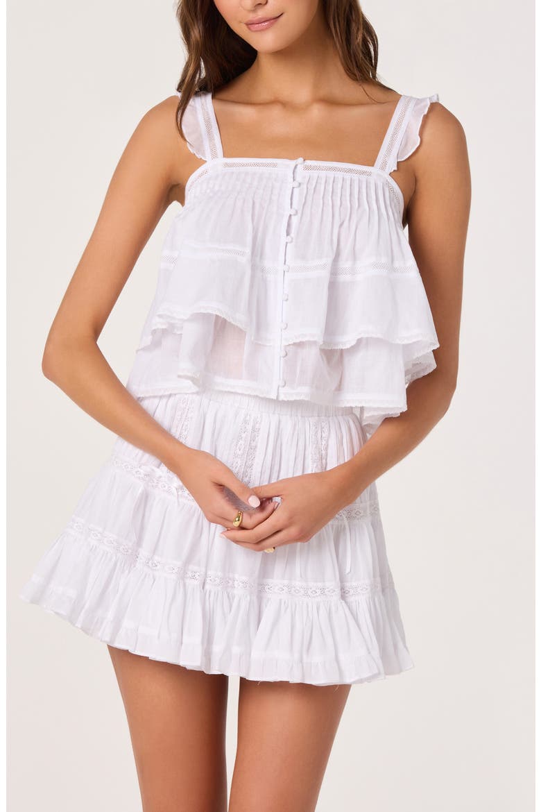 Delia Pleated Lace Inset Tiered Babydoll Top, Main, color, WHITE