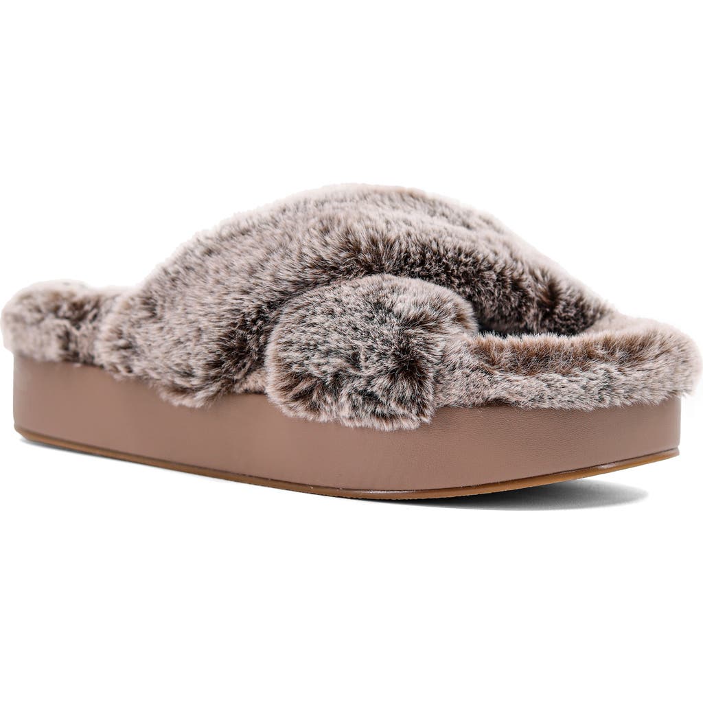 Shushop Juliet Faux Fur Slide Sandal In Brown