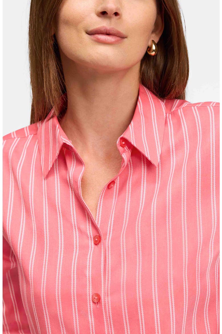 Evelyn Stripe Three-Quarter Sleeve Cotton Button-Up Shirt, Alternate, color, SUNKISSED CORAL/ WHITE