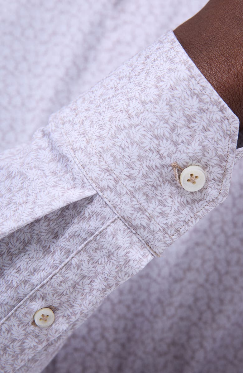 Bugatchi James OoohCotton<sup>®</sup> Leaf Print Button-Up Shirt, Alternate, color, Sand