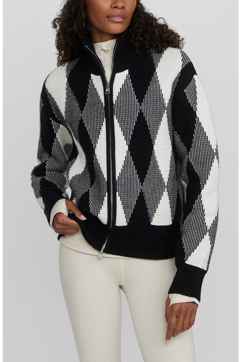 Karina Argyle Jacquard Knit Cardigan, Main, color, BLACK