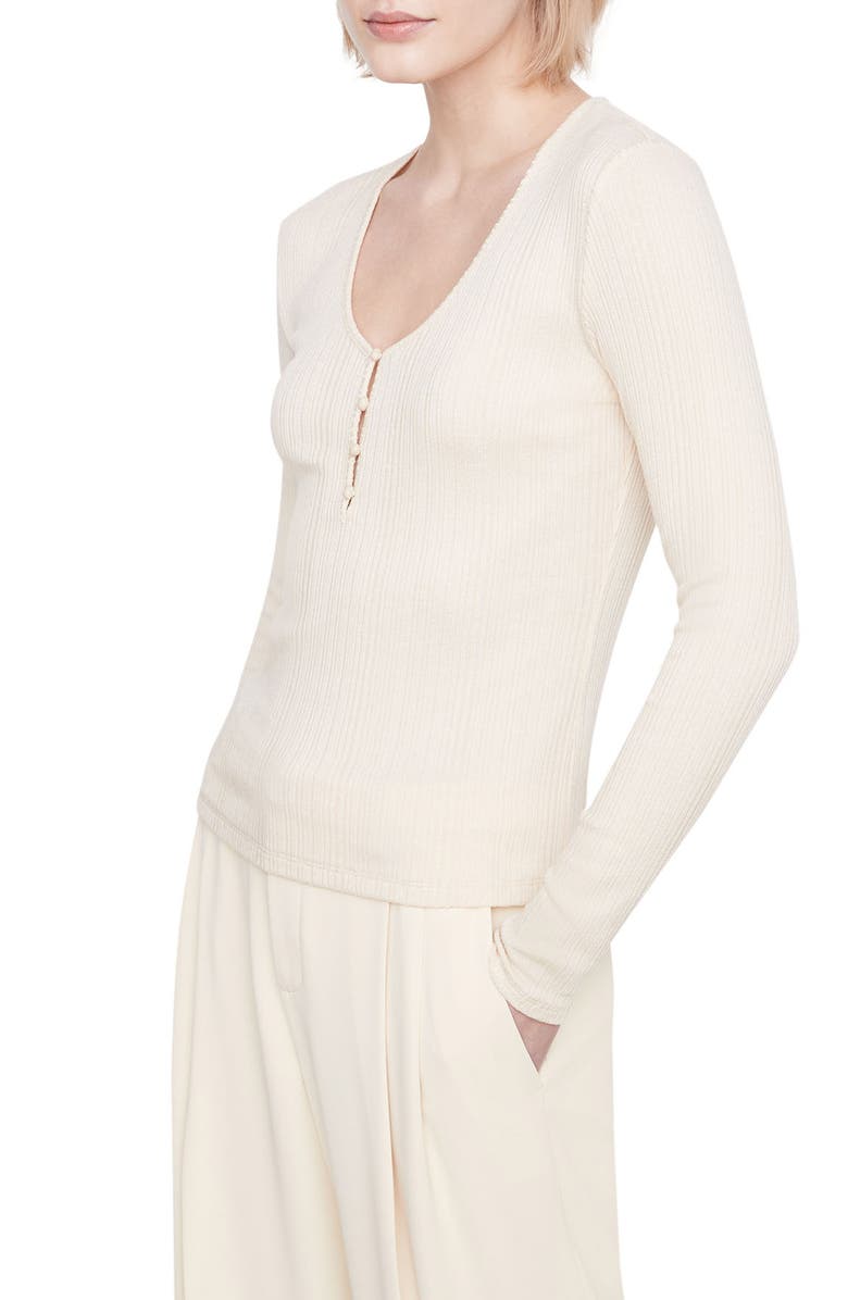Vince V-Neck Rib Henley Top, Alternate, color, Birch