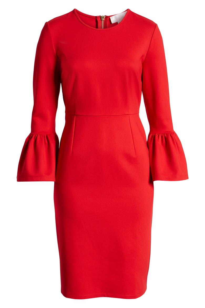 Bell Sleeve Sheath Dress, Alternate, color, RED BARBADOS