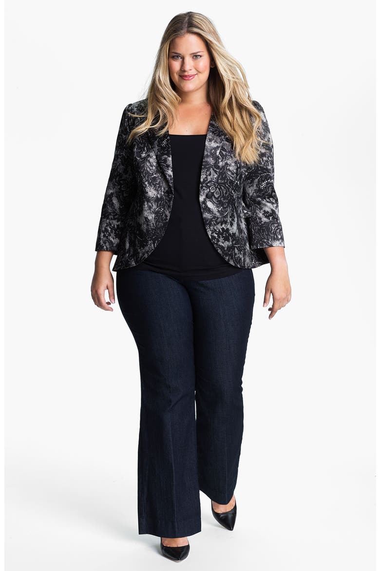Lace Print Blazer, Alternate, color, BLACK/ WHITE