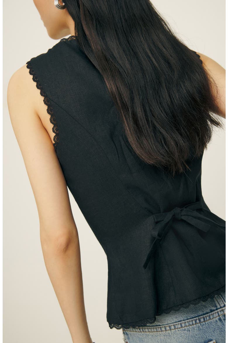 Amela Linen Button-Up Top, Alternate, color, BLACK