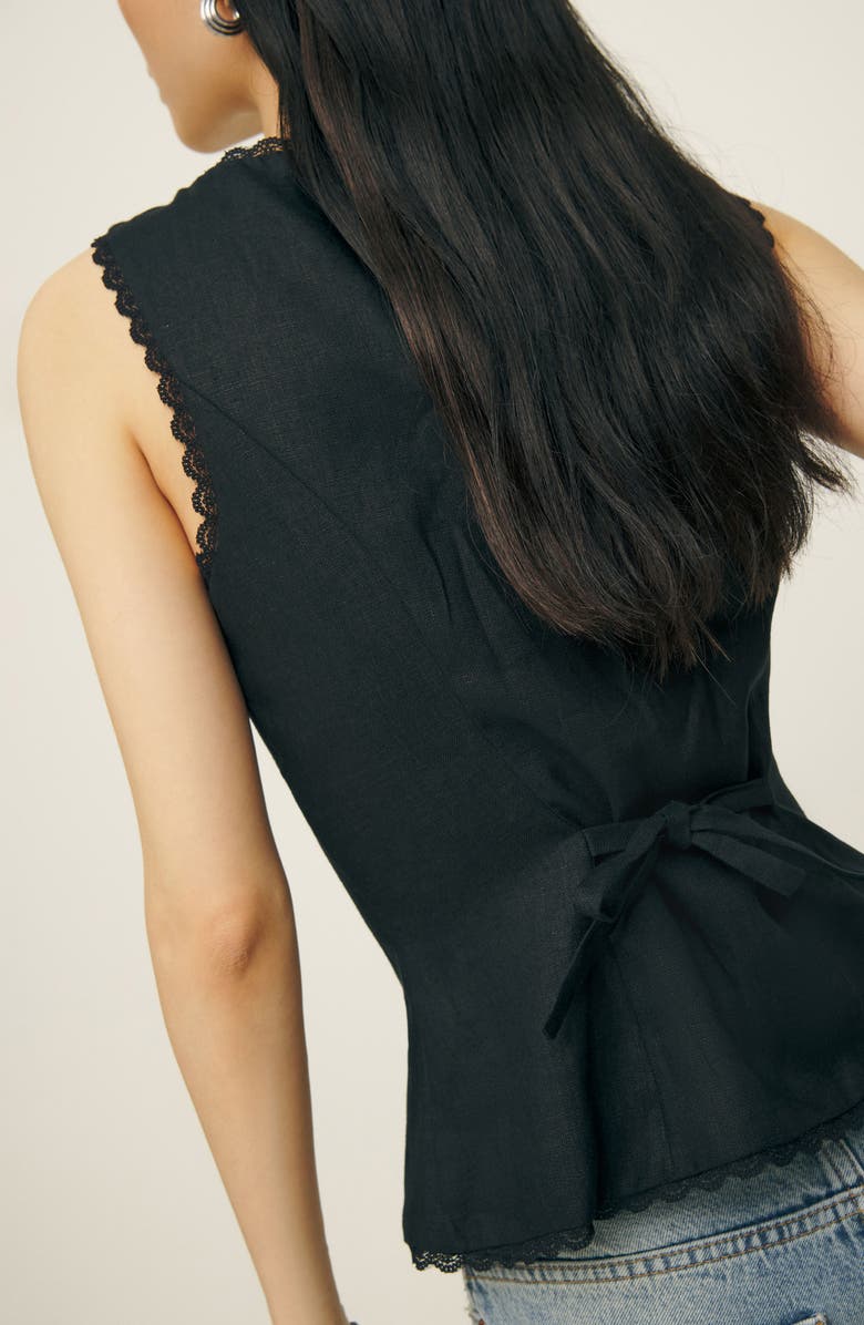 Reformation Amela Linen Button-Up Top, Alternate, color, Black