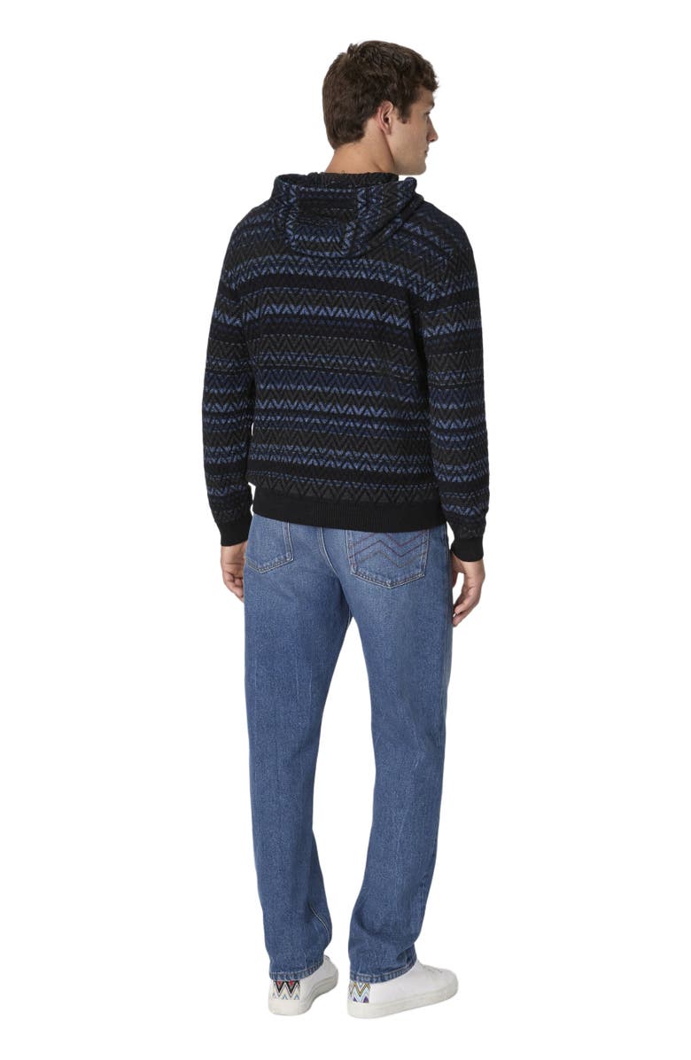 Missoni Hooded Sweater In Wool Blend With Zigzag Pattern, Alternate, color, Black & Blue