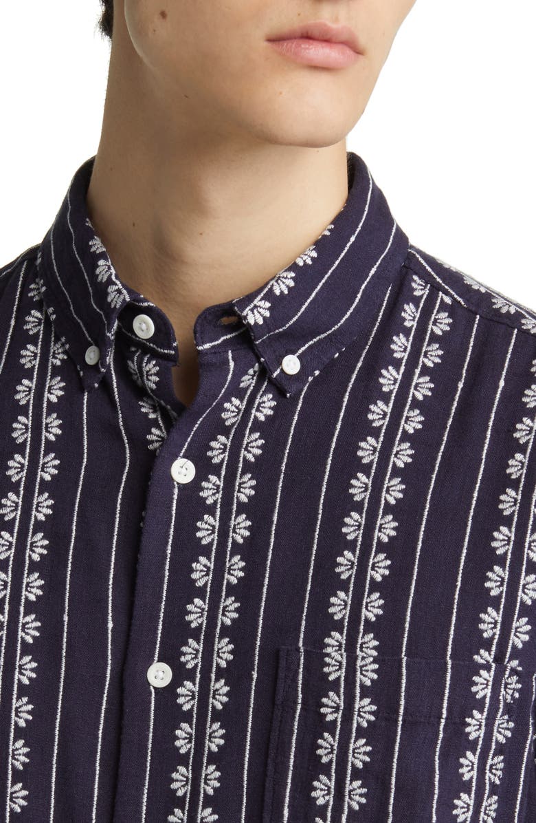 Treasure & Bond Embroidered Stripe Short Sleeve Button-Down Shirt, Alternate, color, 