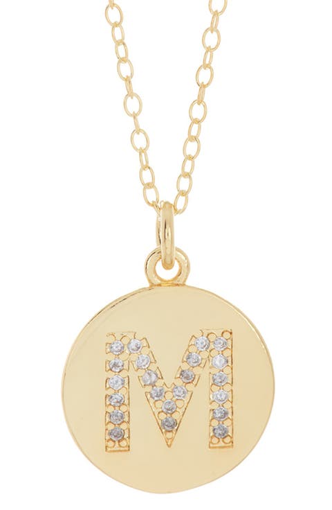 Water Resistant Cubic Zirconia Initial Disc Pendant Necklace