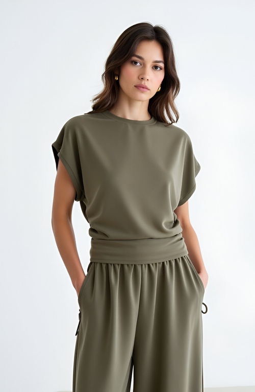 Modenaire High Waist Wide Leg Pants In Green