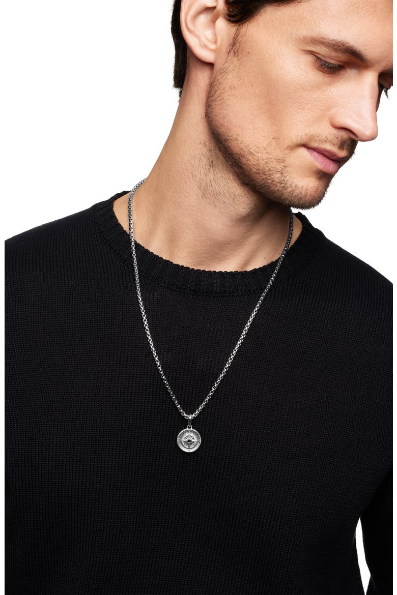 Maritime Compass Amulet with Black Diamond, Alternate, color, SILVER/ BLACK DIAMOND