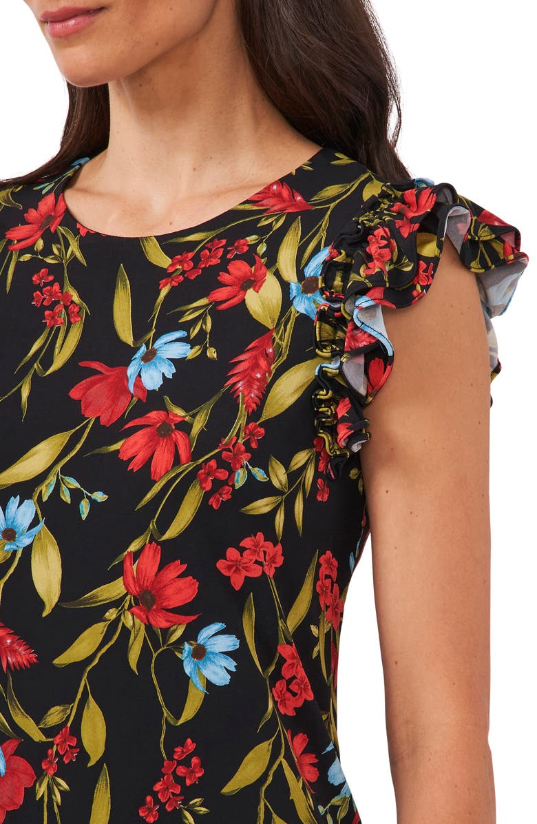 CeCe Garden Floral Flutter Sleeve Stretch Crepe Dress, Alternate, color, 