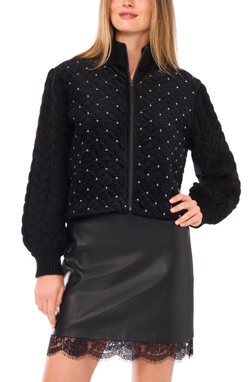 Vince Camuto Bead Detail Quilted Velvet Jacket In Multi